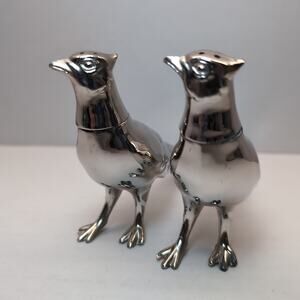 Vintage Silver Tone Pheasant Bird Salt and Pepper Shakers Set Metal Made in USA